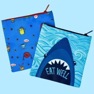 Yumbox Reusable Sandwich Bag - Set of 2 - Pacific Shark & Funny Monsters