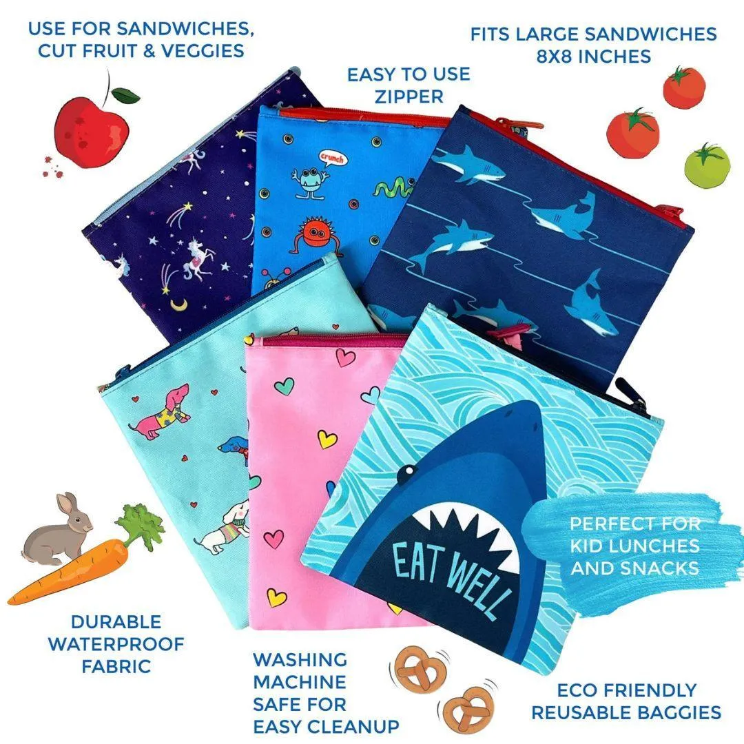 Yumbox Reusable Sandwich Bag - Set of 2 - Pacific Shark & Funny Monsters