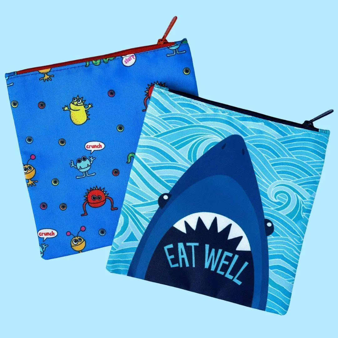 Yumbox Reusable Sandwich Bag - Set of 2 - Pacific Shark & Funny Monsters