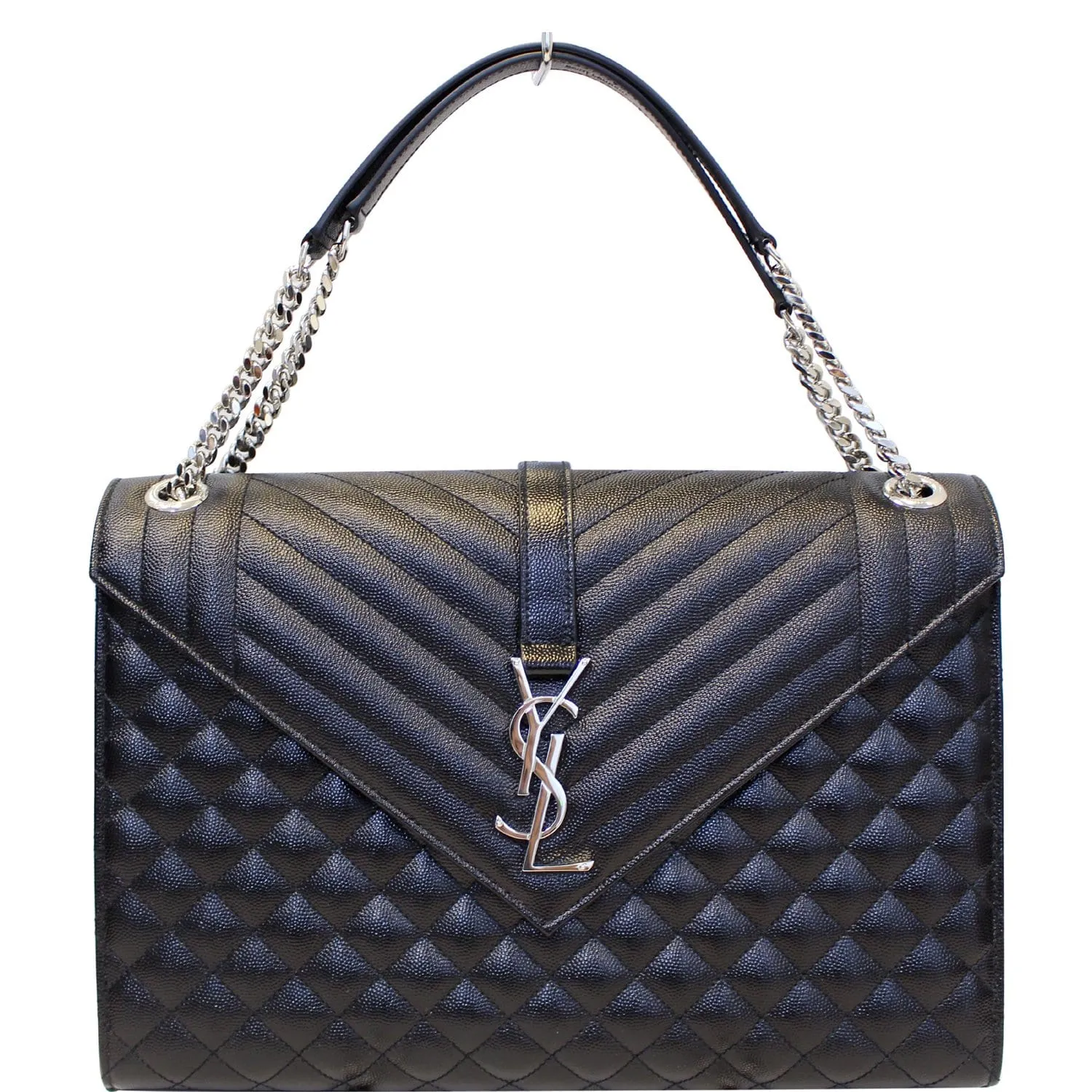 YVES SAINT LAURENT Envelope Large Matelasse Embossed Leather Shoulder Bag Black