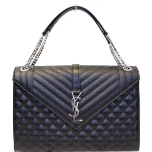 YVES SAINT LAURENT Envelope Large Matelasse Embossed Leather Shoulder Bag Black