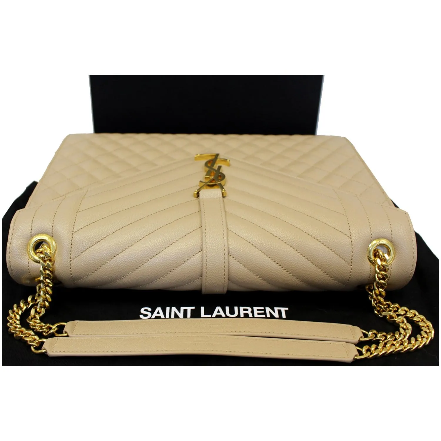 YVES SAINT LAURENT Envelope Large Matelasse Embossed Leather Shoulder Bag Nude