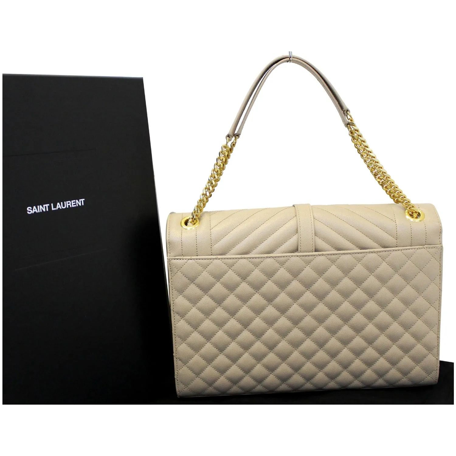 YVES SAINT LAURENT Envelope Large Matelasse Embossed Leather Shoulder Bag Nude