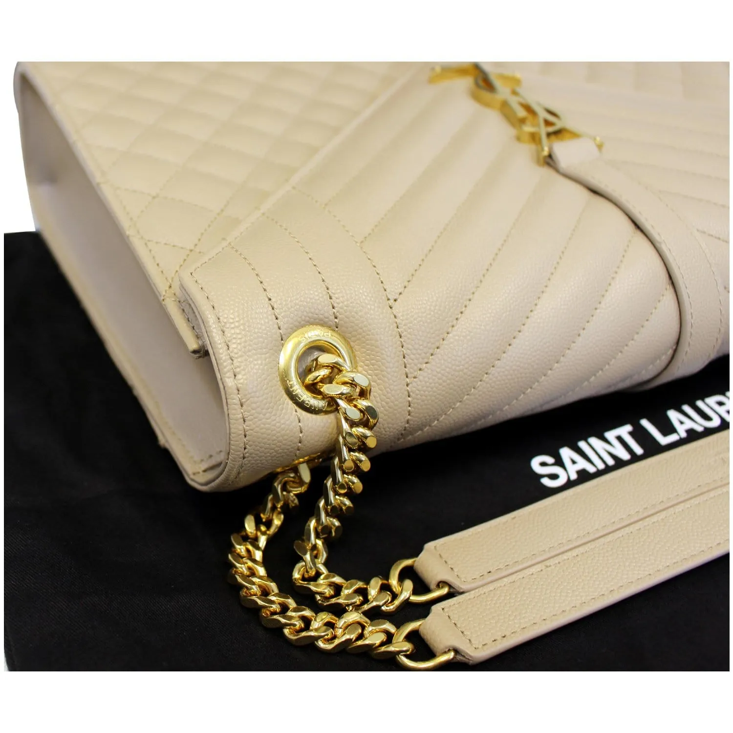 YVES SAINT LAURENT Envelope Large Matelasse Embossed Leather Shoulder Bag Nude