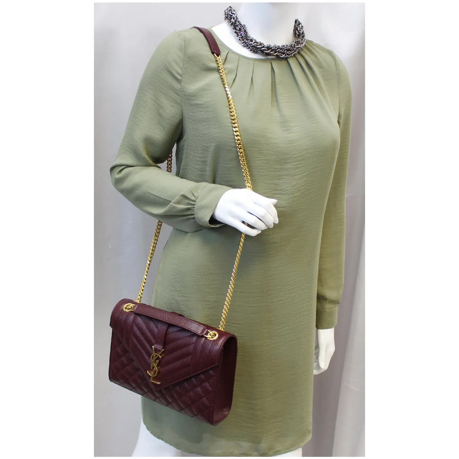 YVES Saint Laurent Envelope Medium Chain Shoulder Bag Burgundy