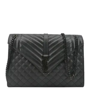 YVES SAINT LAURENT Envelope Mix Matelassé Chain Leather Shoulder Bag Black