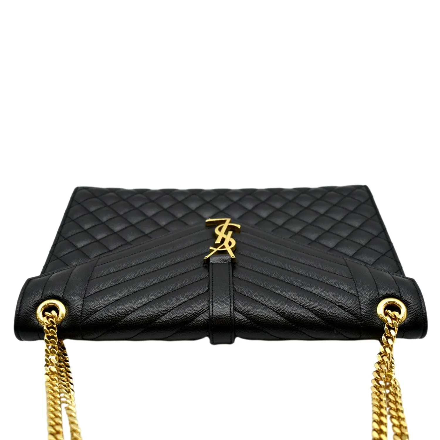 YVES SAINT LAURENT Large Envelope Calfskin Leather Chain Shoulder Bag Black