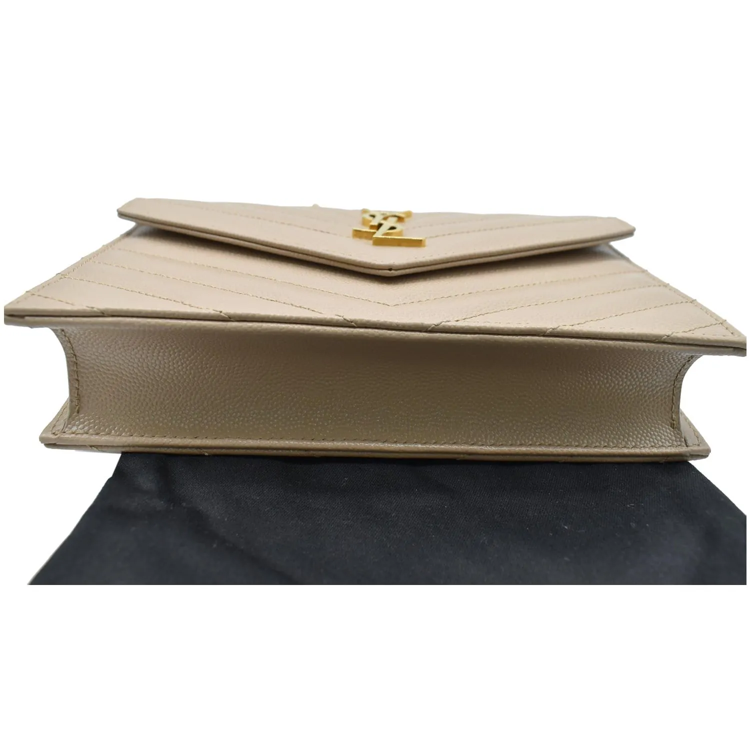 YVES SAINT LAURENT Matelasse Chevron Grain De Poudre Envelope Chain Wallet Beige