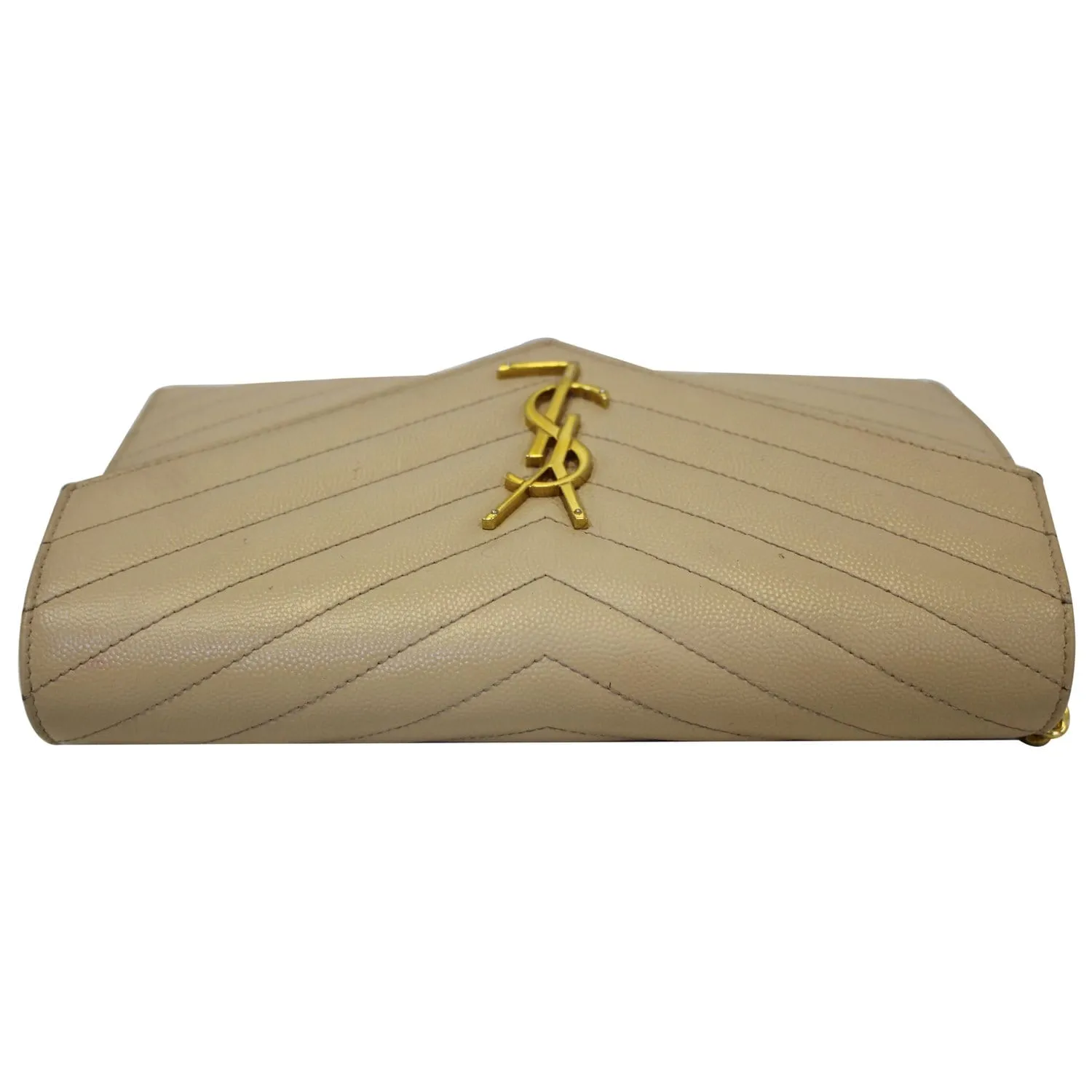 YVES SAINT LAURENT Matelasse Chevron Grain De Poudre Envelope Chain Wallet Beige