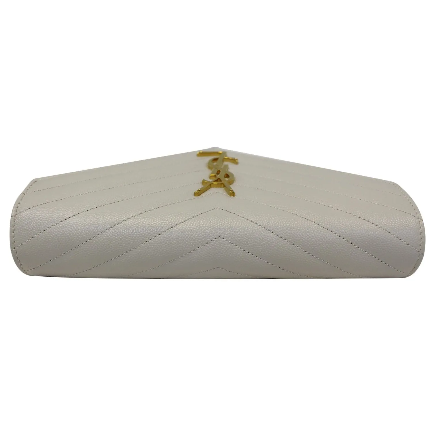 YVES SAINT LAURENT Matelasse Chevron Grain De Poudre Envelope Chain Wallet White