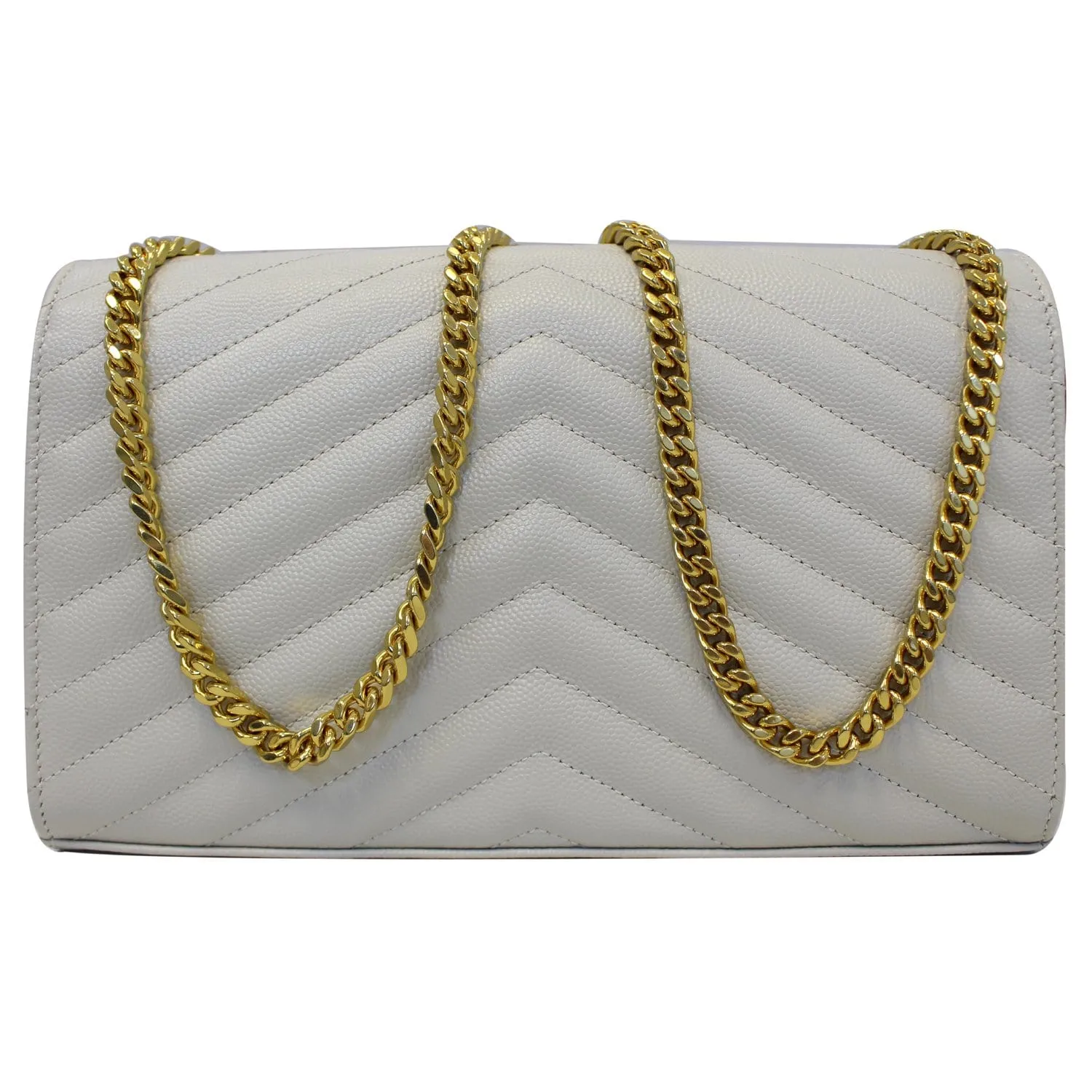 YVES SAINT LAURENT Matelasse Chevron Grain De Poudre Envelope Chain Wallet White