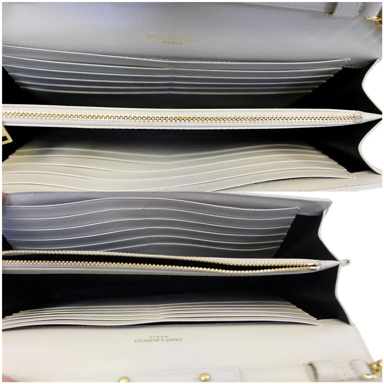 YVES SAINT LAURENT Matelasse Chevron Grain De Poudre Envelope Chain Wallet White