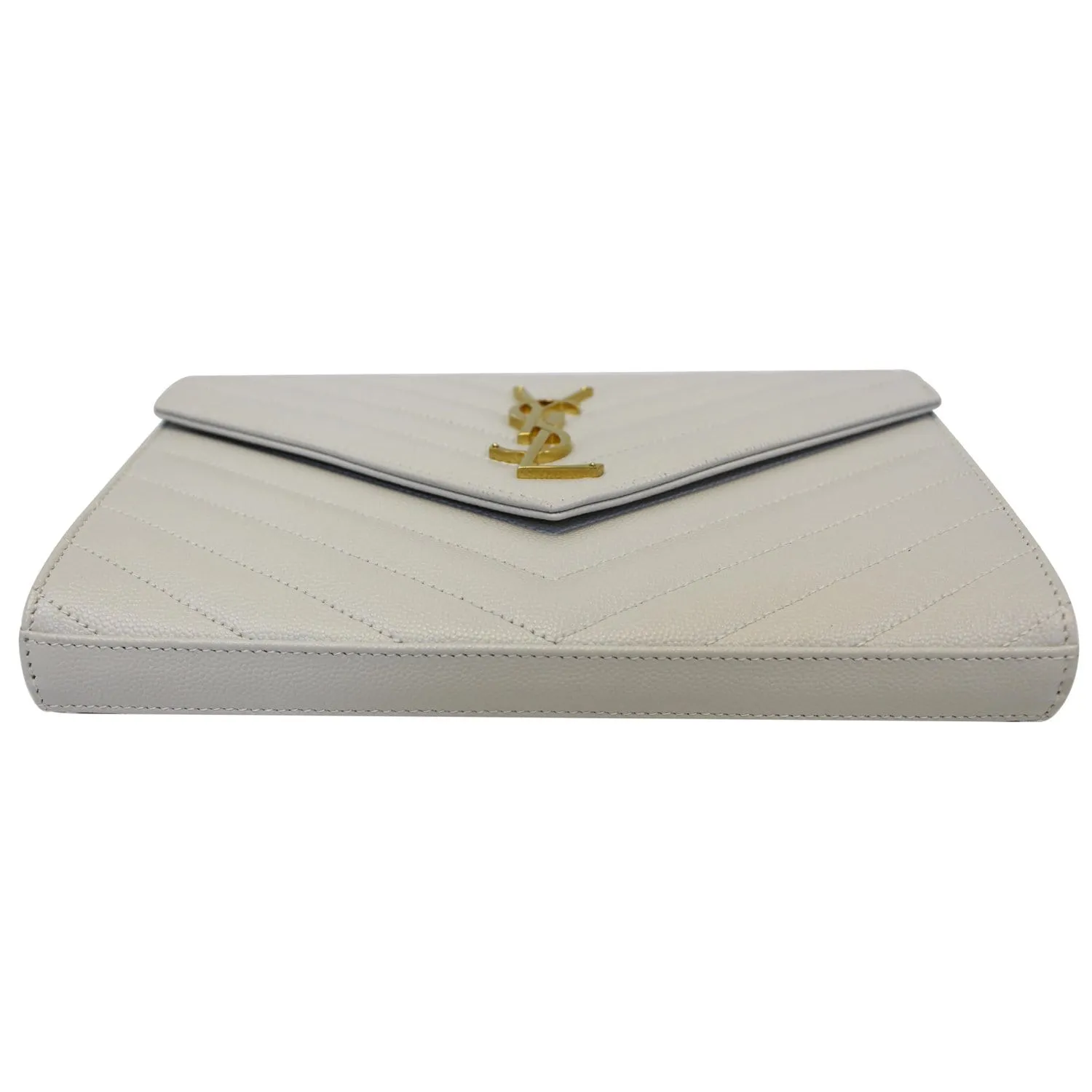 YVES SAINT LAURENT Matelasse Chevron Grain De Poudre Envelope Chain Wallet White